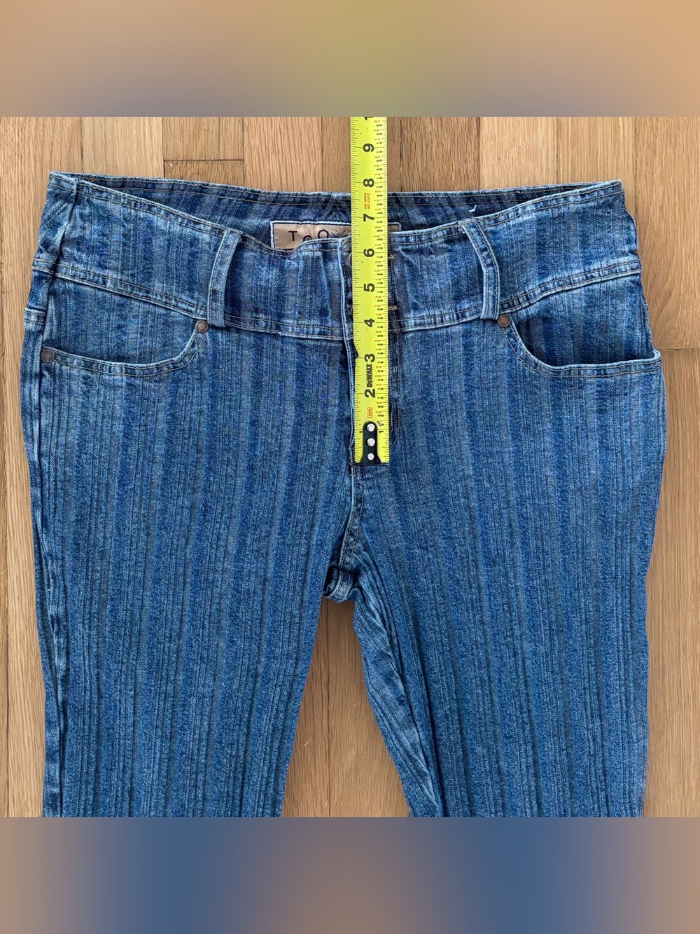 Too Hot Vintage 2000s Ribbed Flare Jeans Low Rise Size 11 12 Stretch Denim - Picture 9 of 14